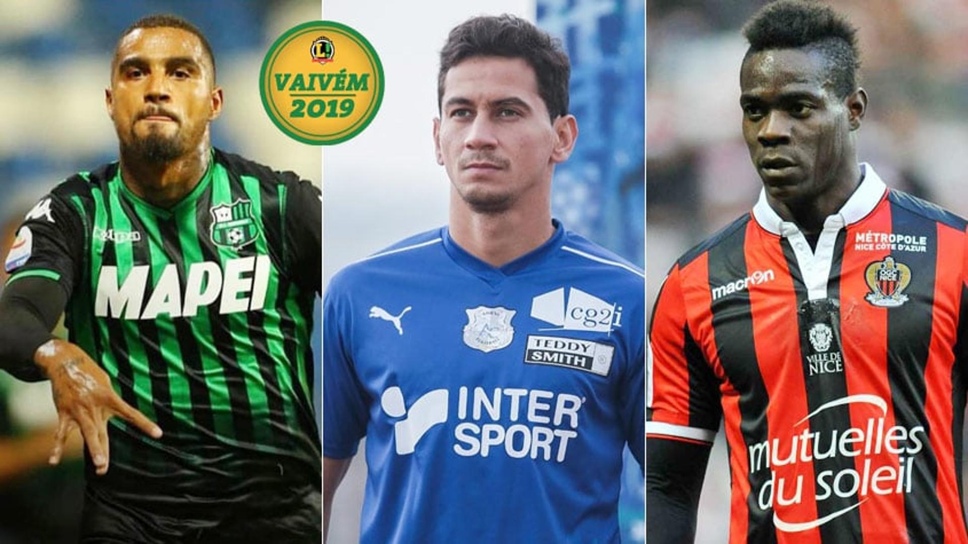 Montagem com Kevin-Prince Boateng, Ganso e Balotelli, com a logo do Vaivém.