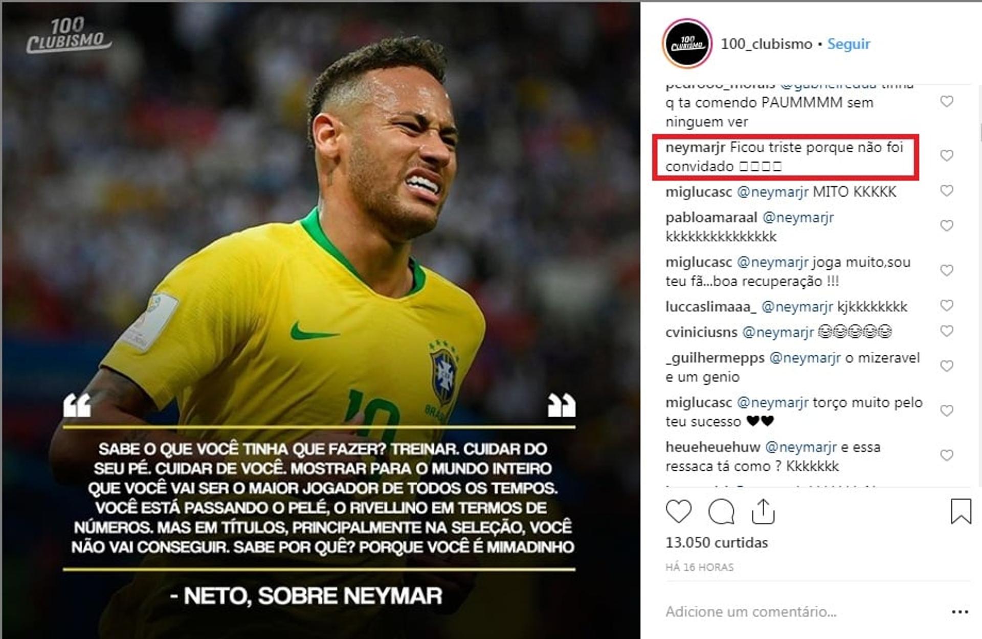 Neymar - Resposta a critica de Neto