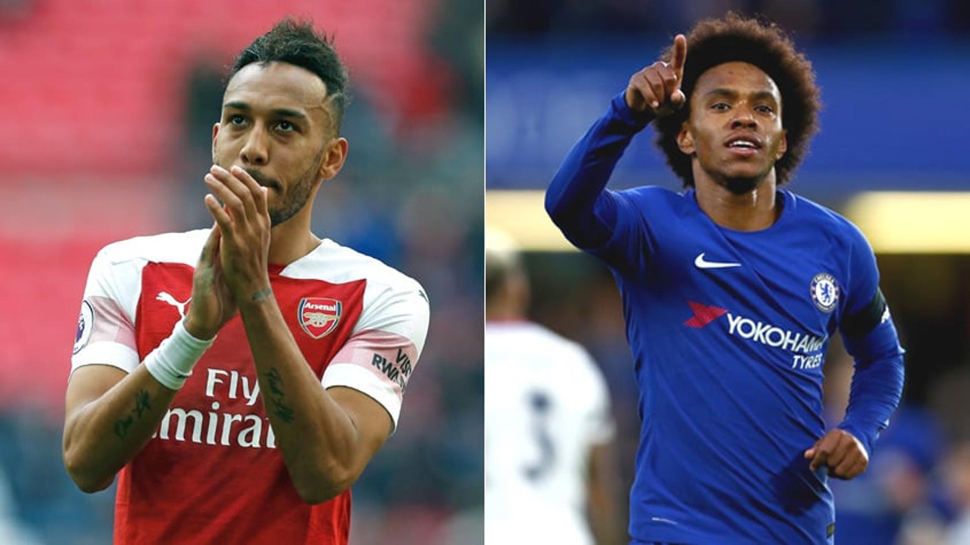 Montagem Aubameyang (Arsenal) Willian (Chelsea)