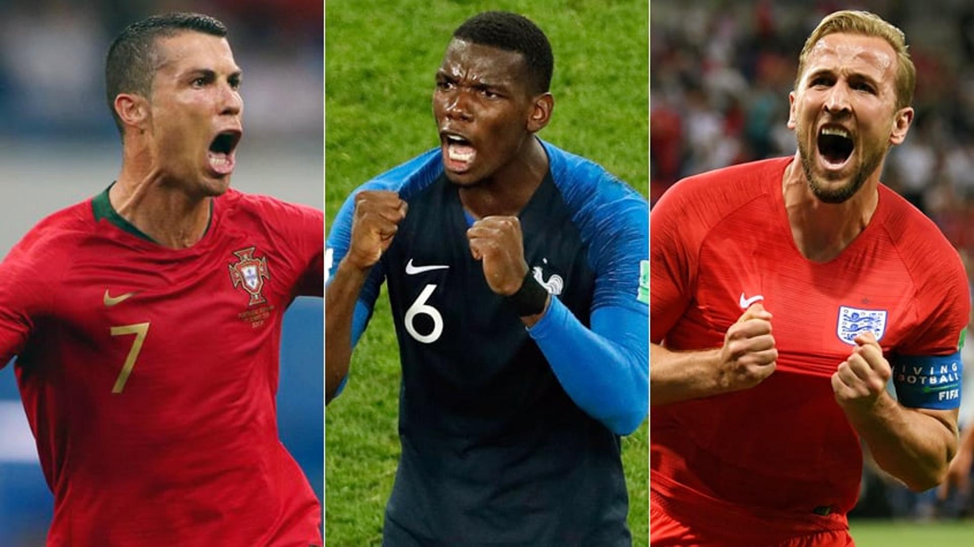 Montagem Cristiano Ronaldo, Pogba e Kane