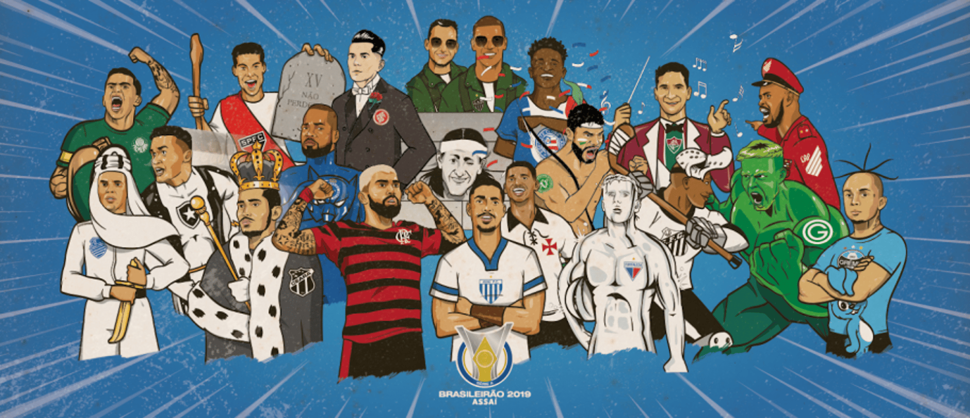 Ilustrações dos 20 clubes do Brasileirão foram destaques em rede social; veja (nesta galeria) todos os jogadores desenhados&nbsp;