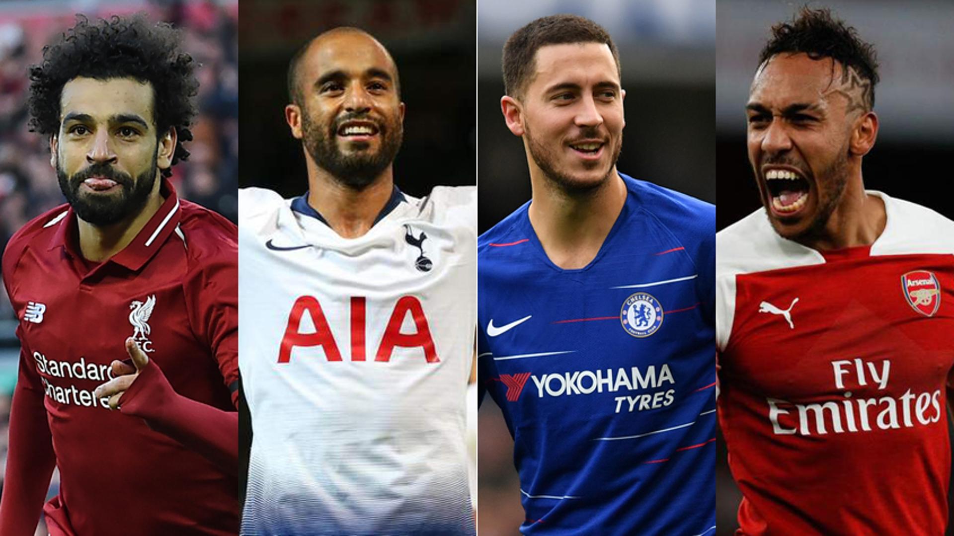 Montagem - Salah, Lucas Moura, Hazard e Aubameyang