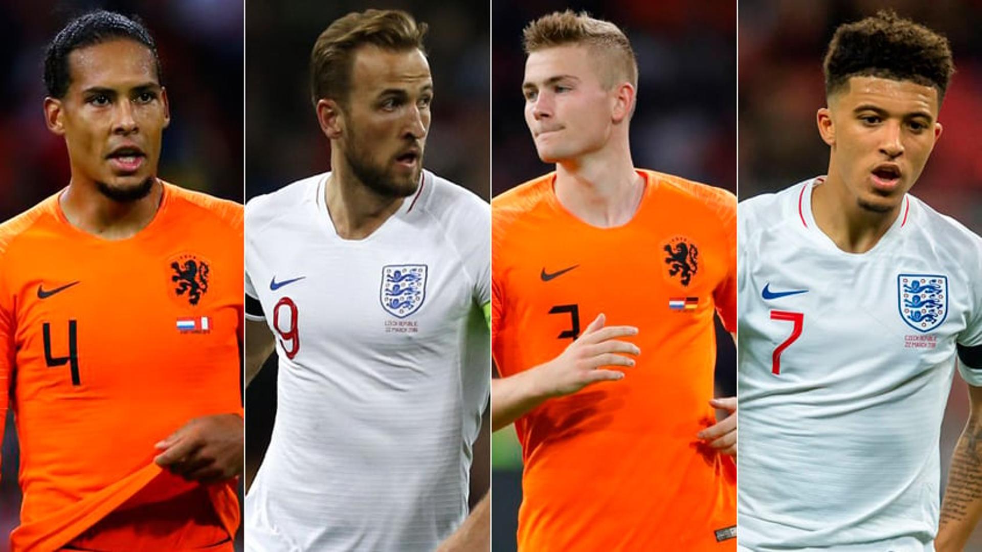 Montagem - Van Dijk (Holanda), Kane (Inglaterra), De Ligt (Holanda) e Jadon Sancho (Inglaterra)