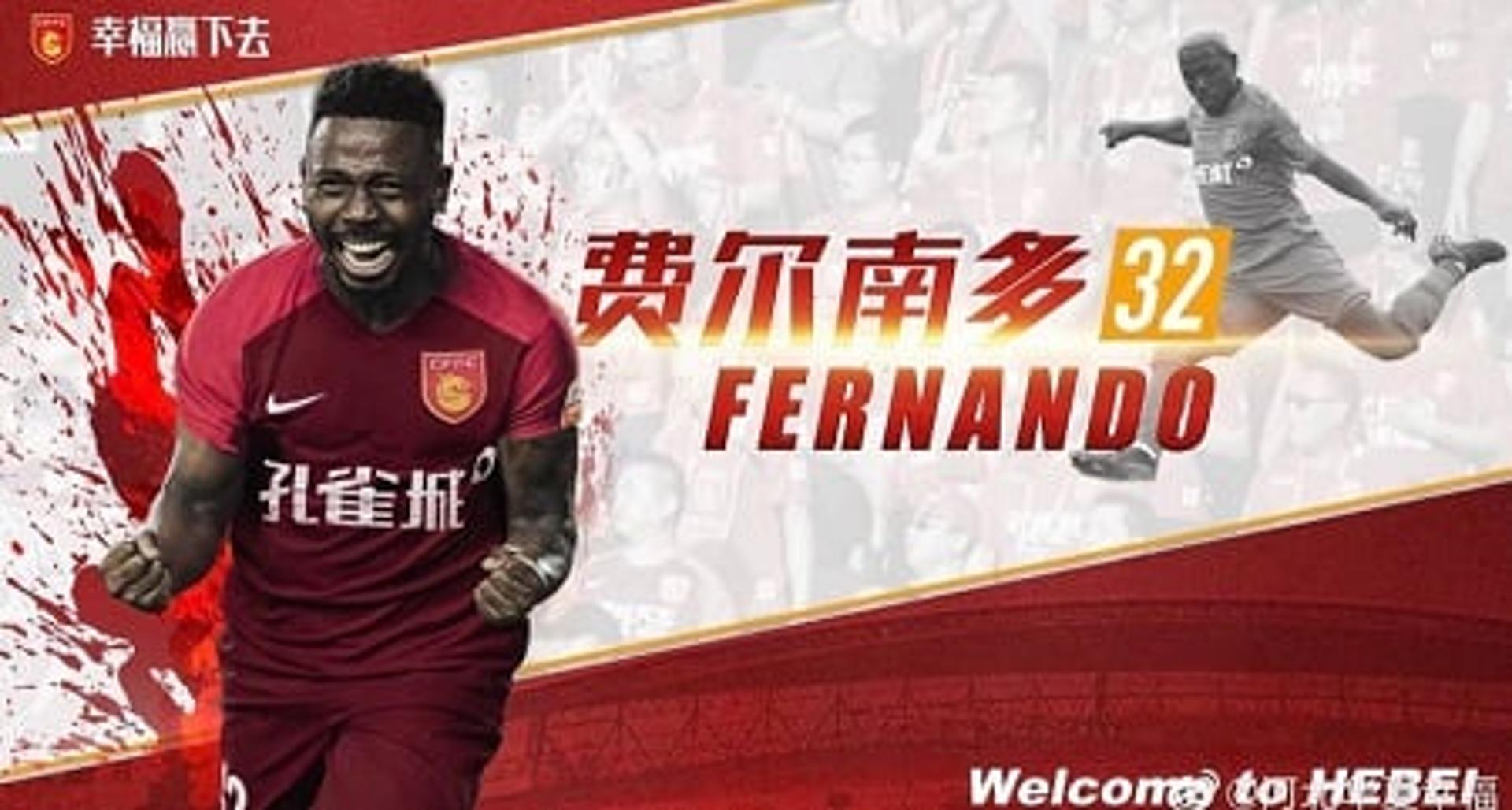 Hebei Fortune, da China, anuncia contratação de Fernandinho, ex-Fla