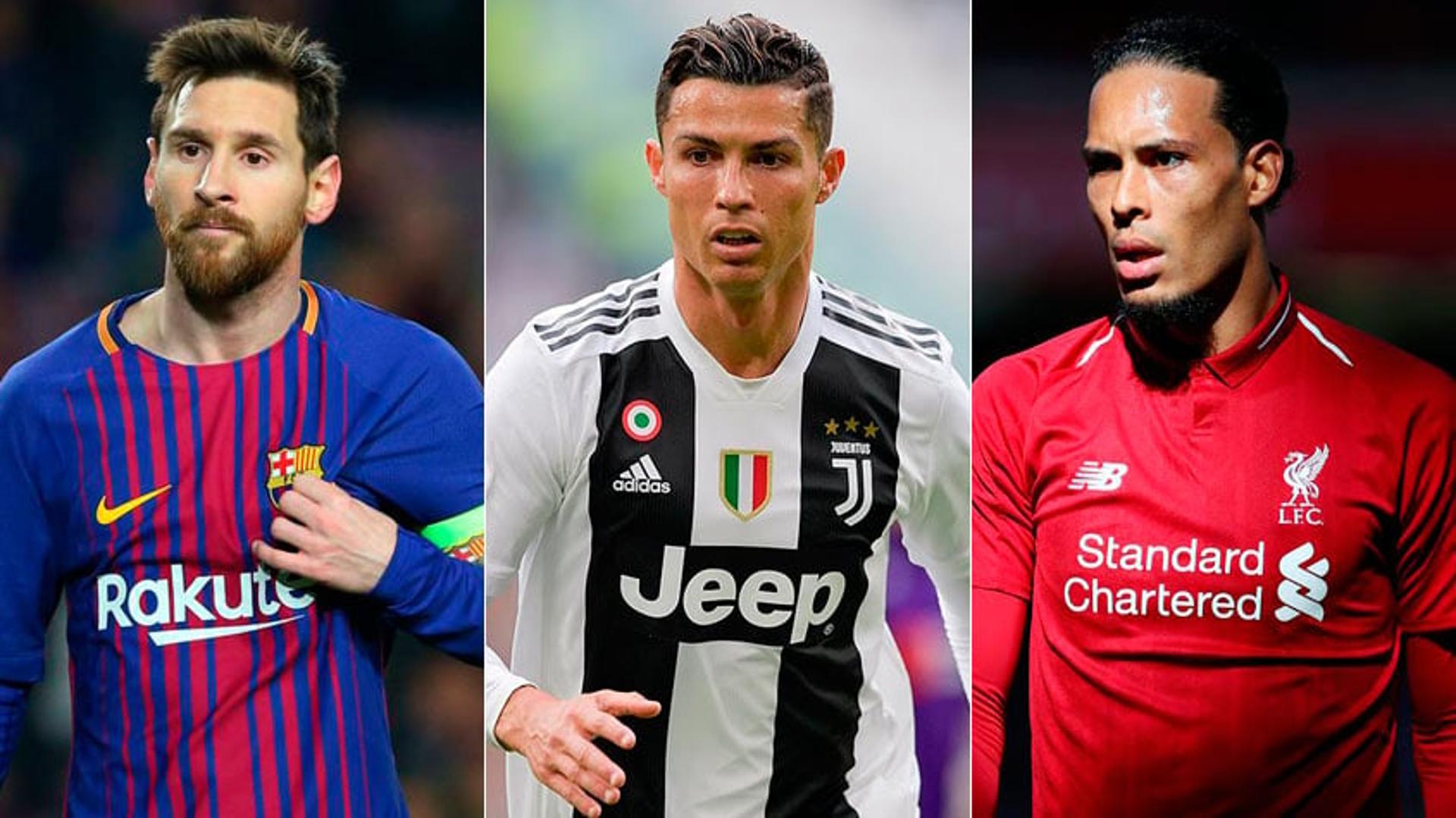 Montagem - Cristiano Ronaldo, Messi e Van Dijk