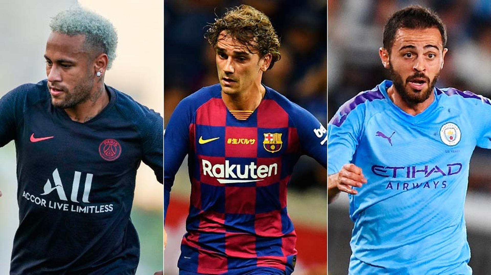 Montagem - Neymar, Griezmann e Bernardo Silva