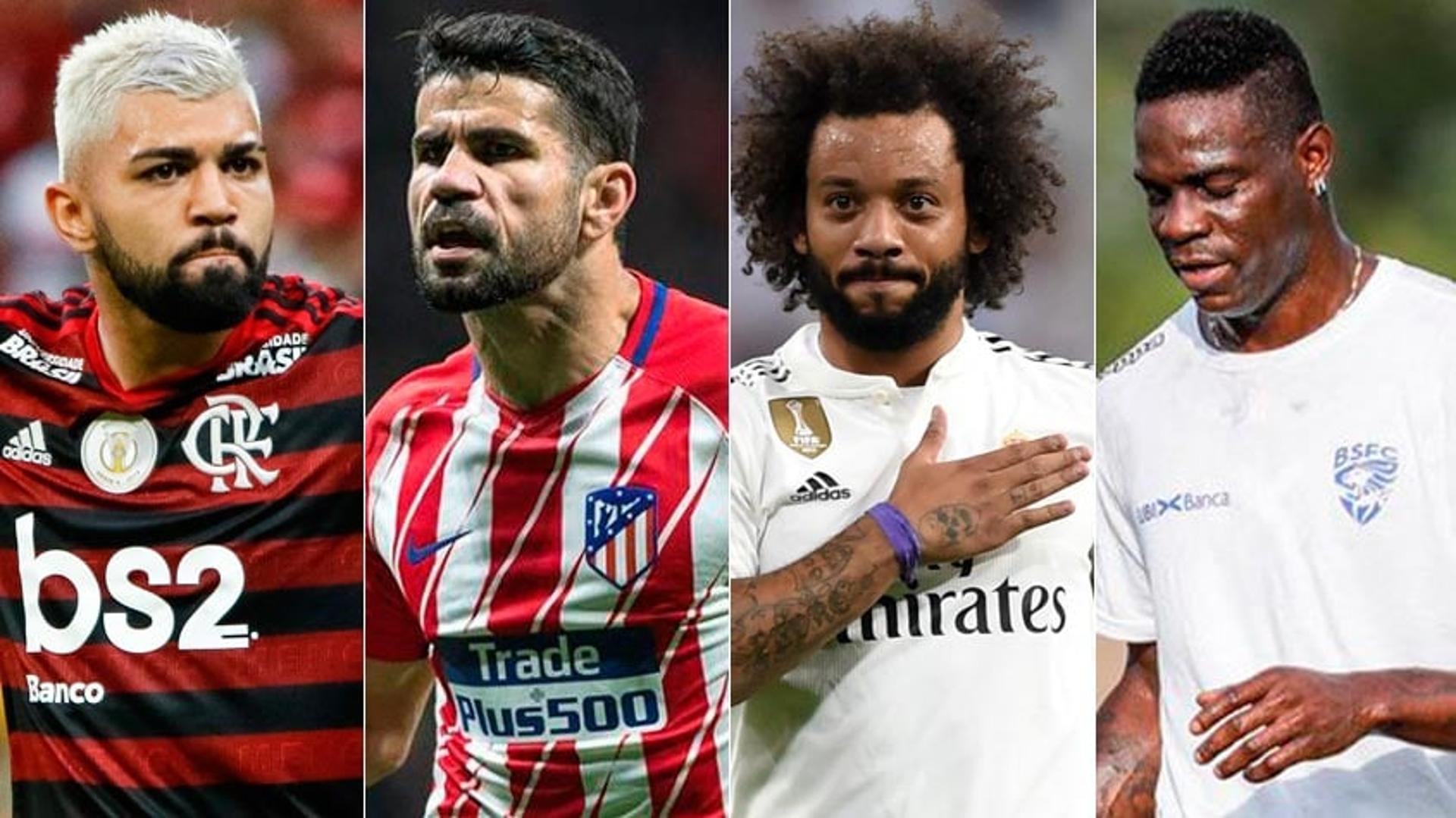 Montagem - Gabigol, Diego Costa, Marcelo e Balotelli