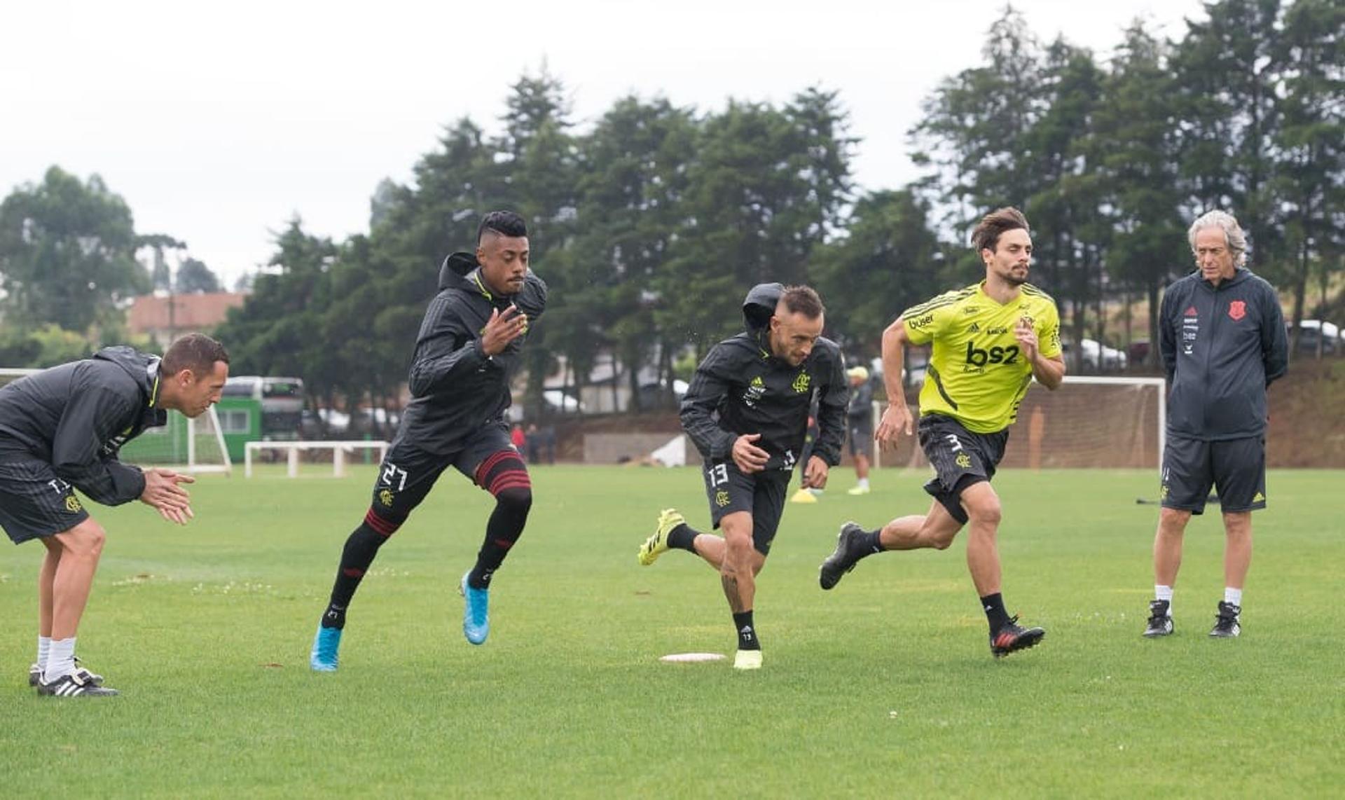 Bruno Henrique, Rafinha, Rodrigo Caio e Jorge Jesus