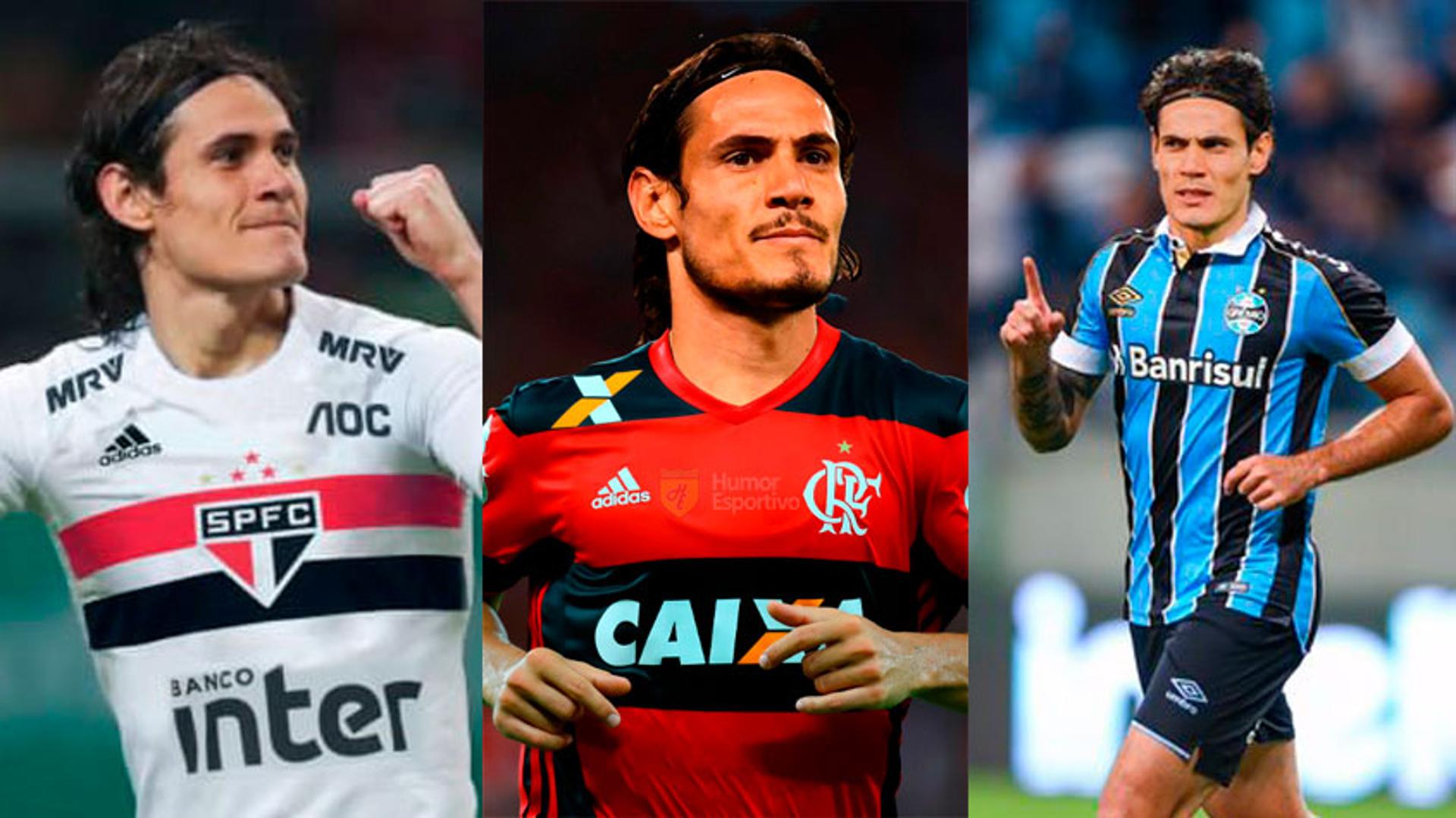 Montagem: Cavani com camisas de clubes brasileiros