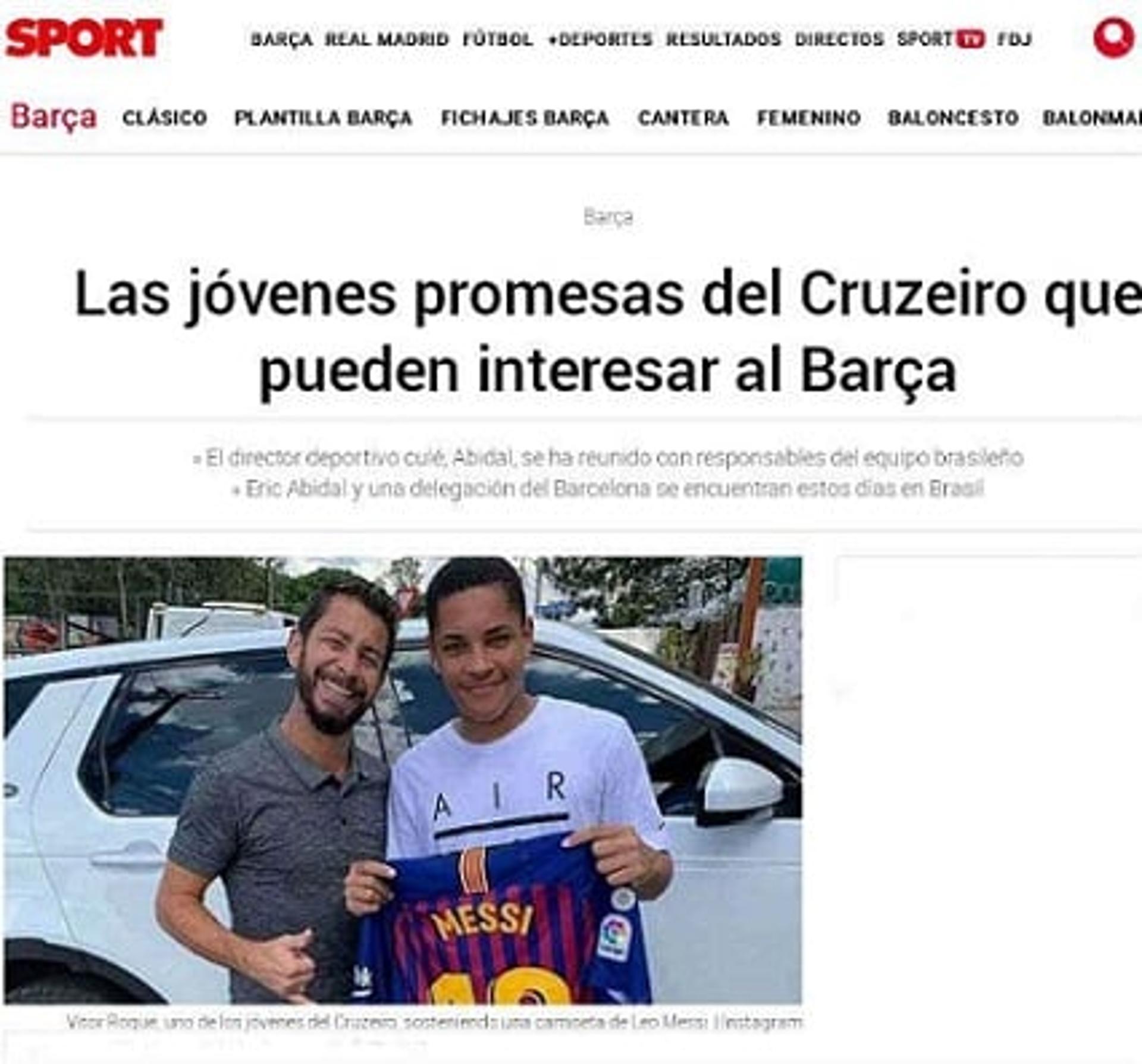 O Sport listou jovens promessas do Cruzeiro como possíveis interesses do Barcelona