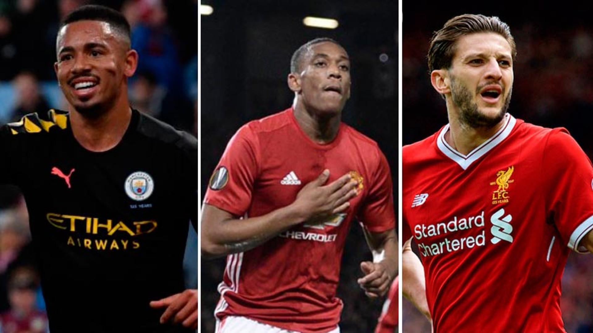 montagem com Jesus (City), Martial (United) e Lallana (Liverpool) Lance!