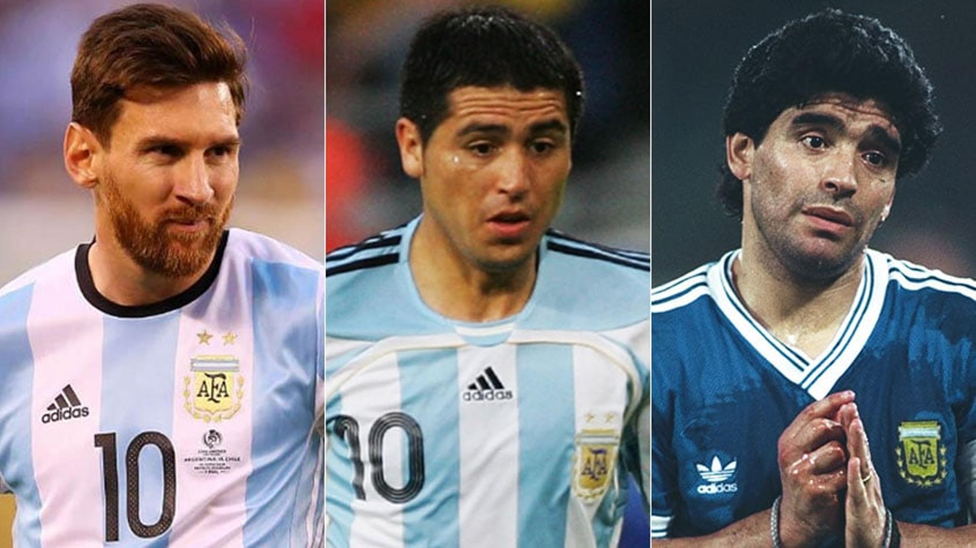 Montagem - Messi, Riquelme e Maradona