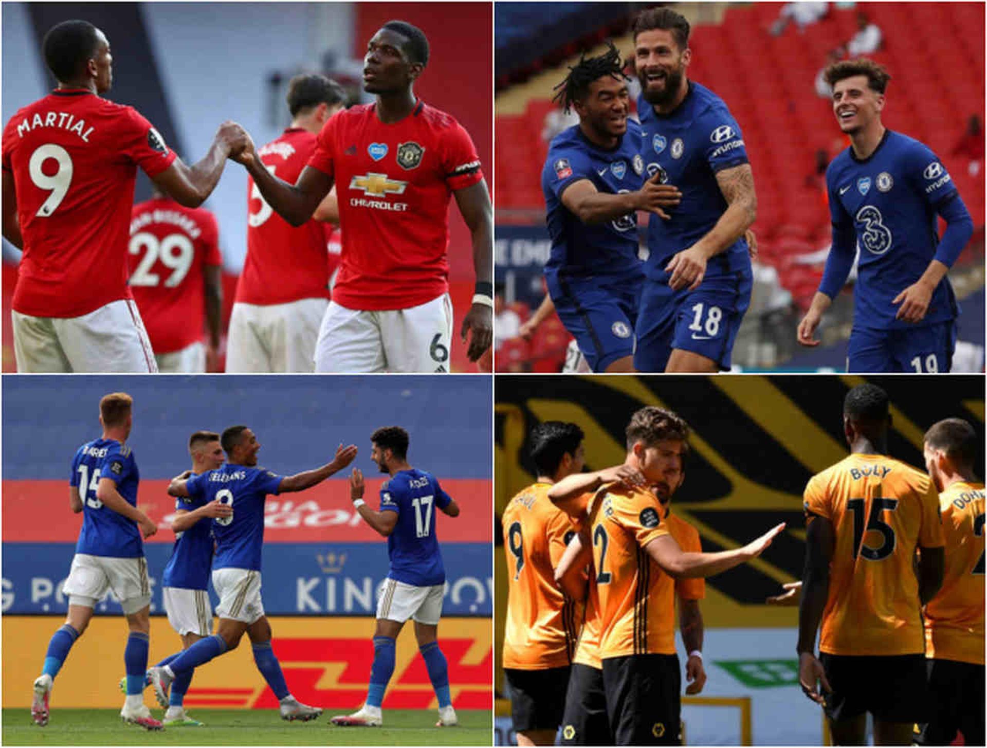 Montagem - Manchester United, Chelsea, Leicester e Wolverhampton