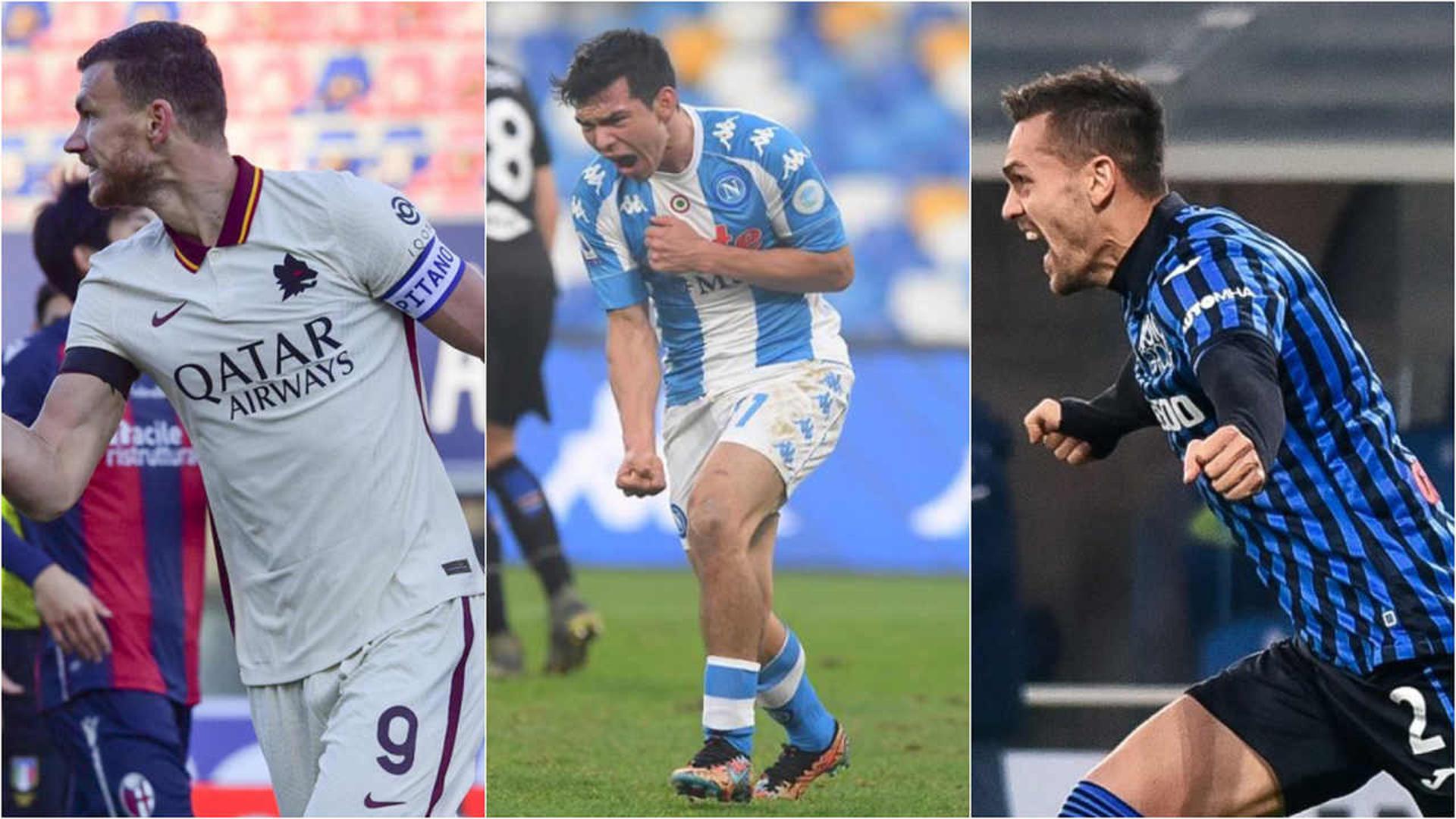 Montagem - Dzeko (Roma), Lozano (Napoli) e Rafael Tolói (Atalanta)