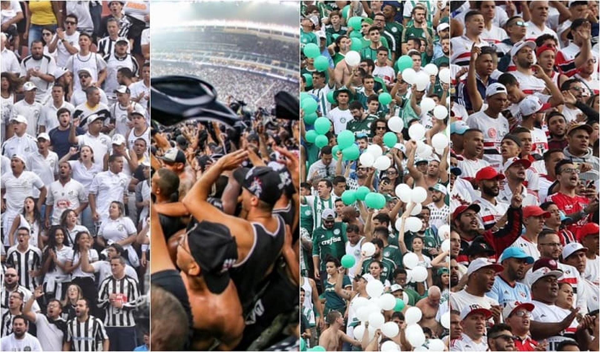 Montagem - Torcidas Santos, Corinthians, Palmeiras e São Paulo