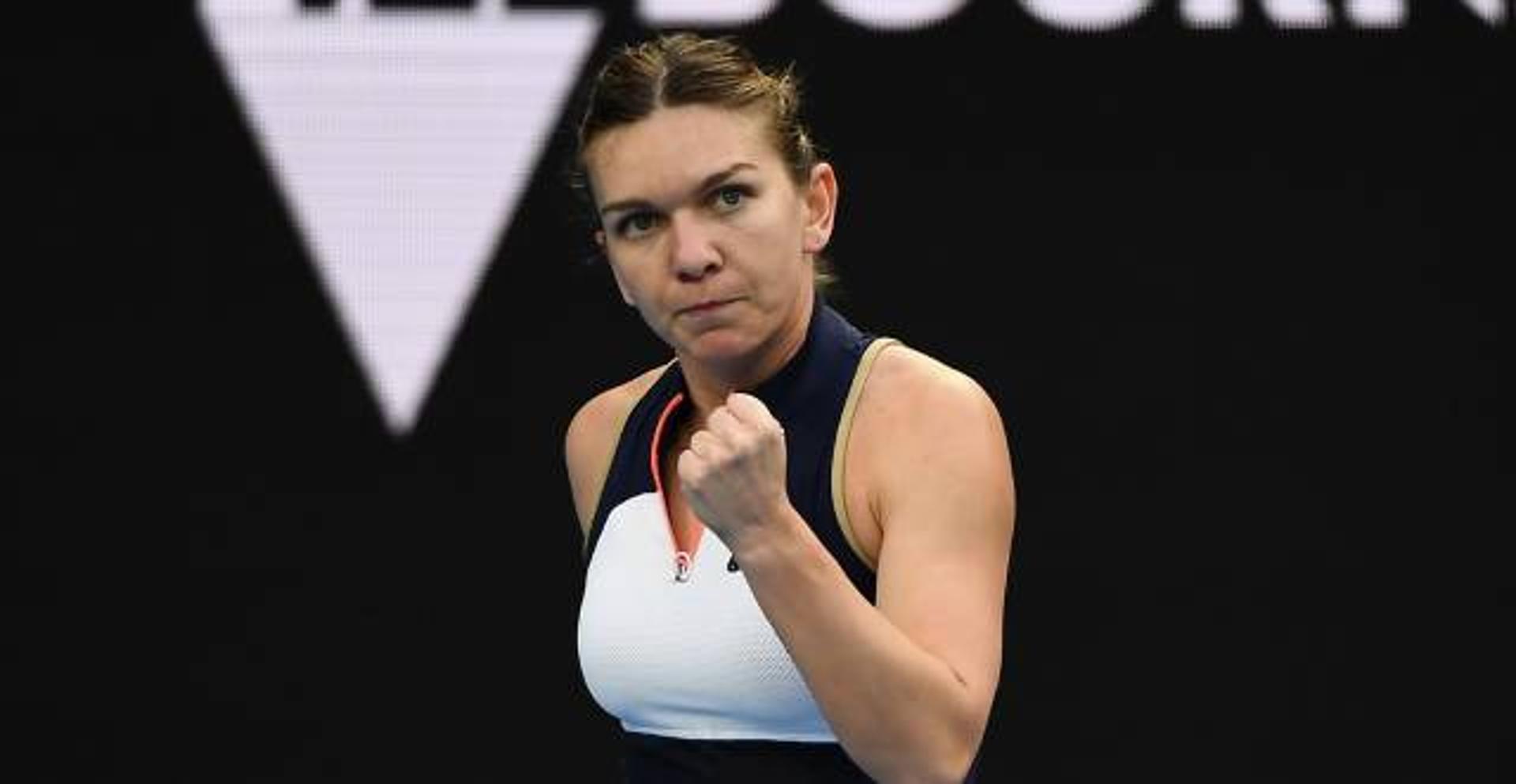 Simona Halep celebra jogada no Aberto da Austrália