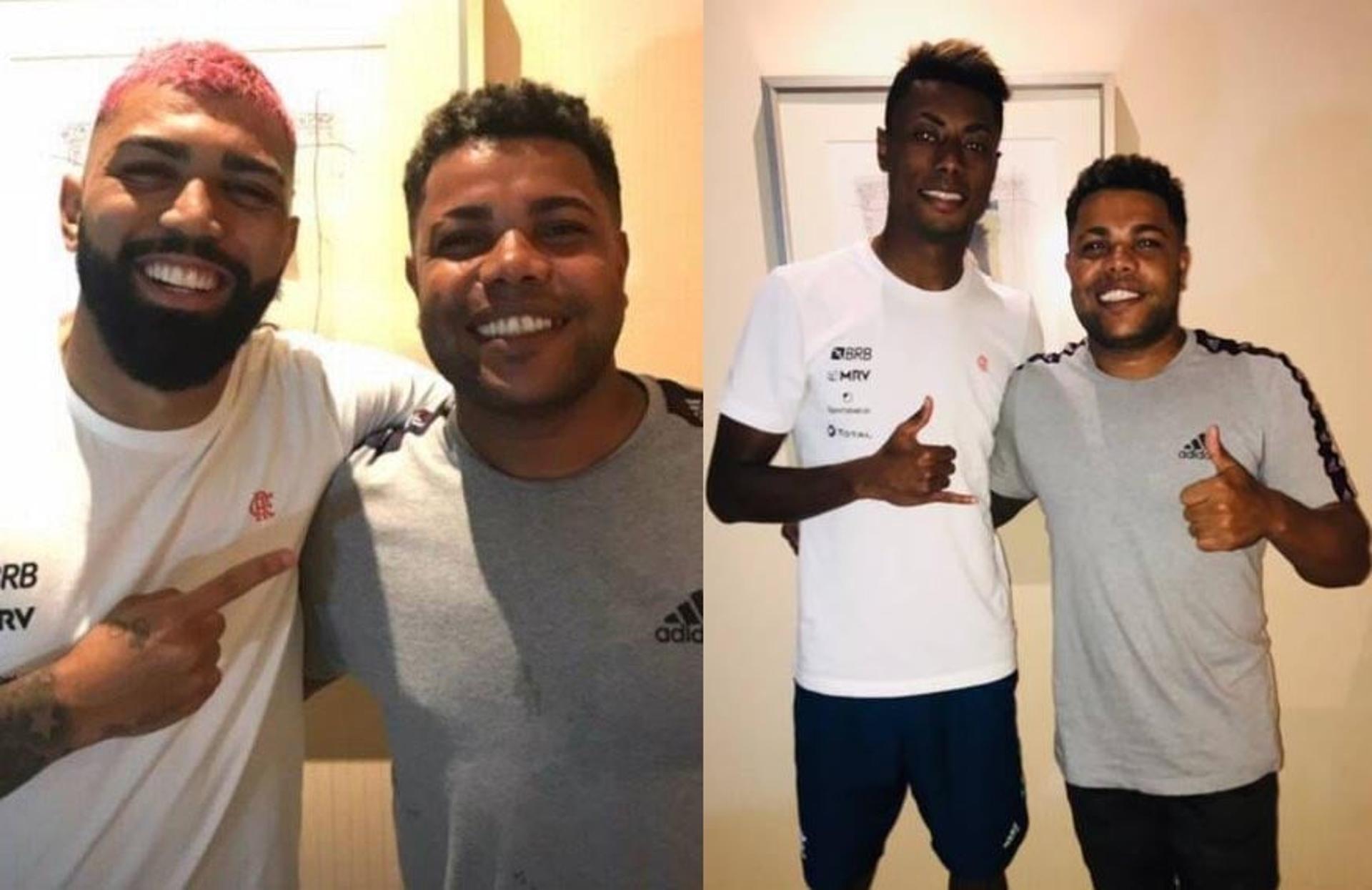 Gabigol e Bruno Henrique com barbeiro Gugu