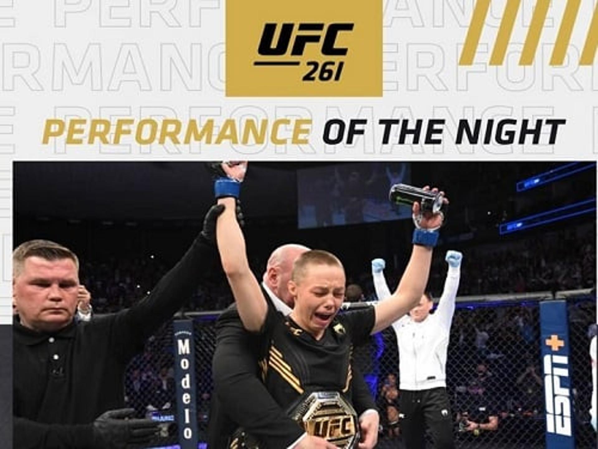 Além do cinturão, Namajunas conquistou o bônus pela atuação no UFC 261 (Foto: Reprodução/UFC)