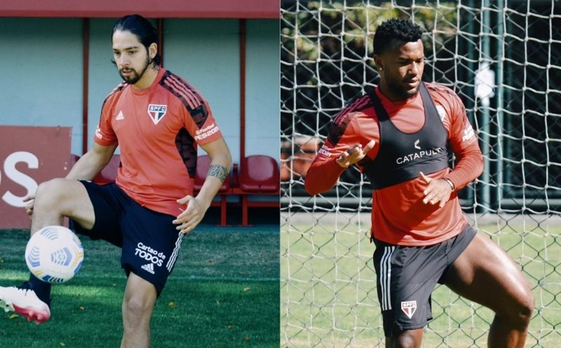 Benítez e Luan durante treino do São Paulo