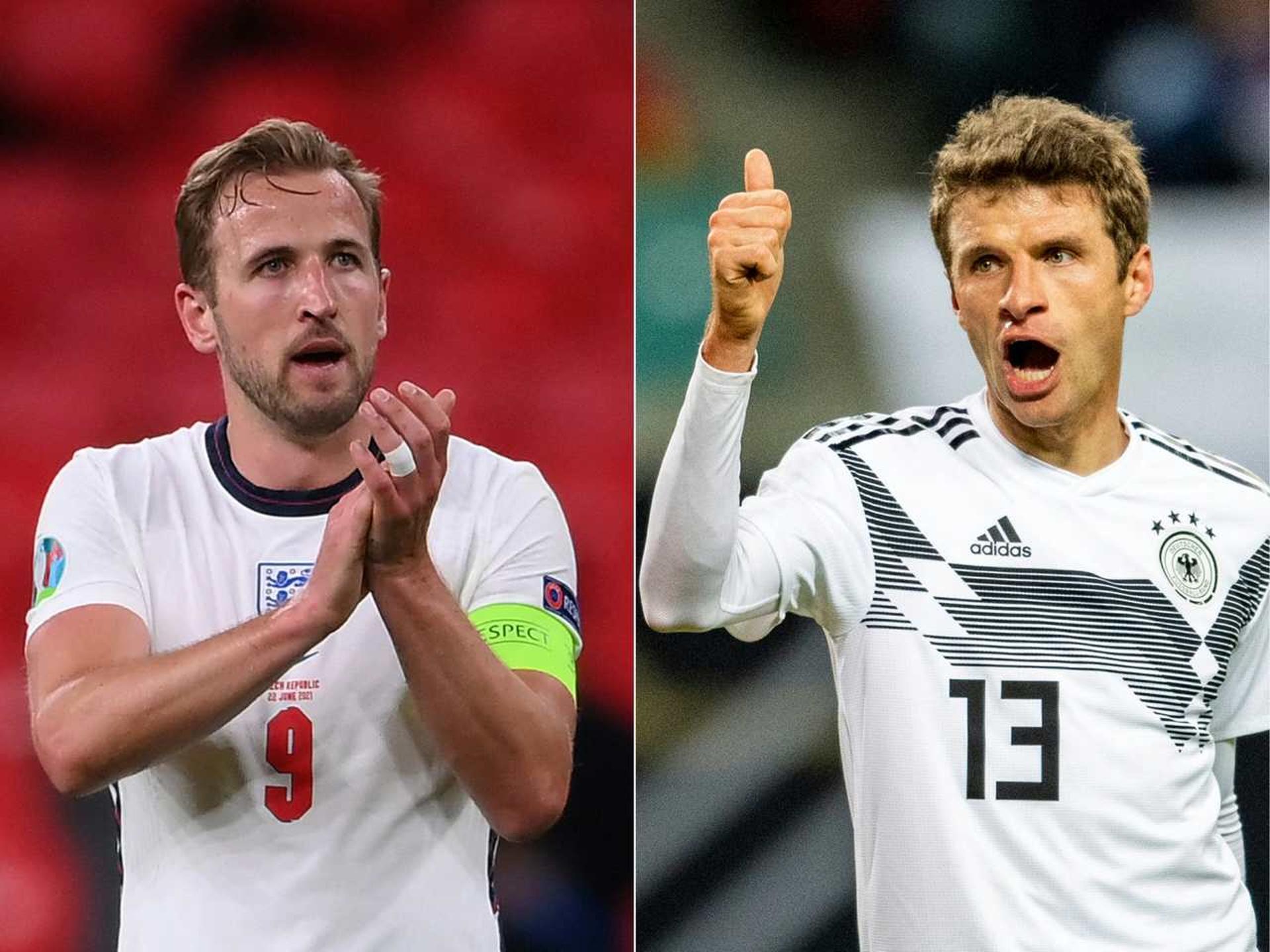 Montagem - Harry Kane (Inglaterra) e Thomas Müller (Alemanha)