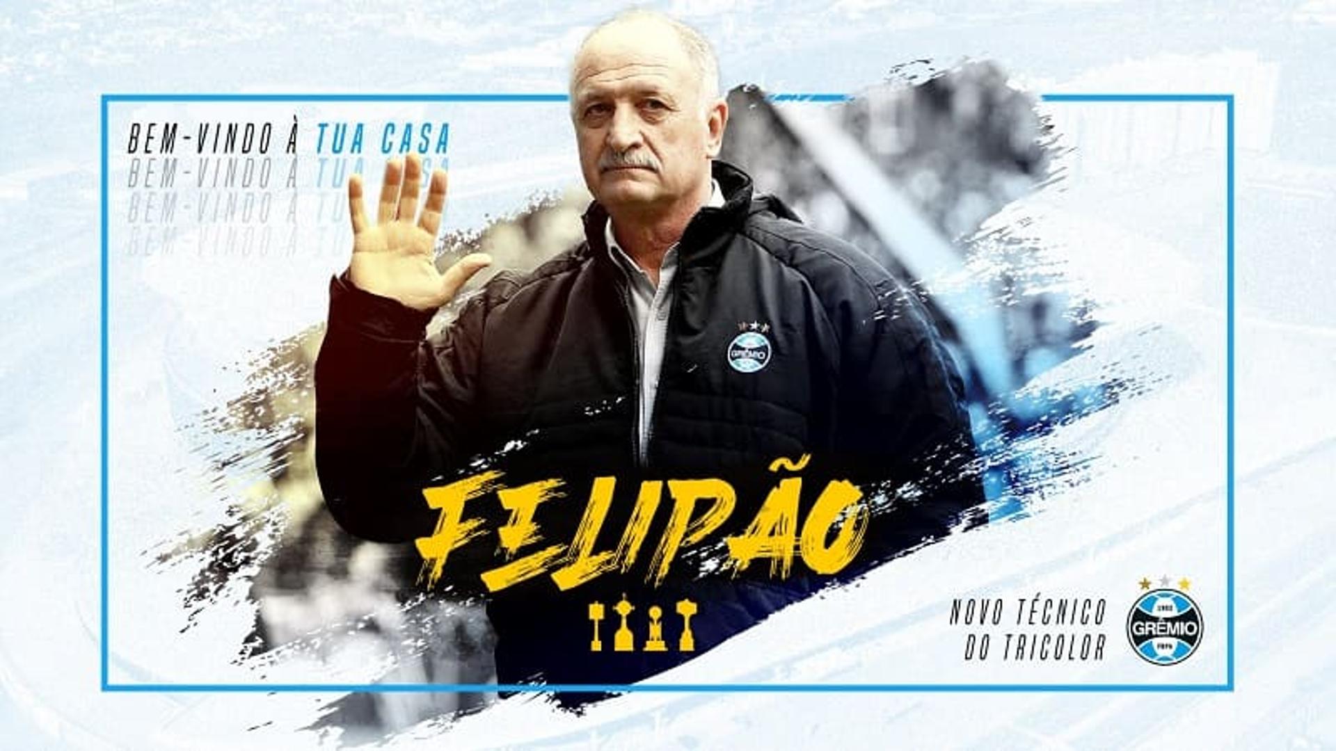 Anúncio de Luiz Felipe Scolari em seu retorno ao Grêmio