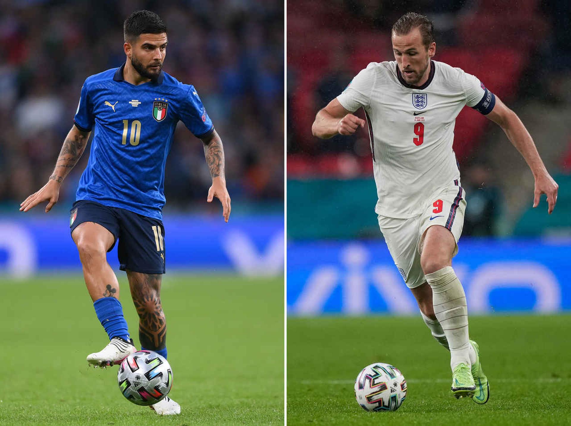 Montagem - Insigne (Itália) e Harry Kane (Inglaterra)