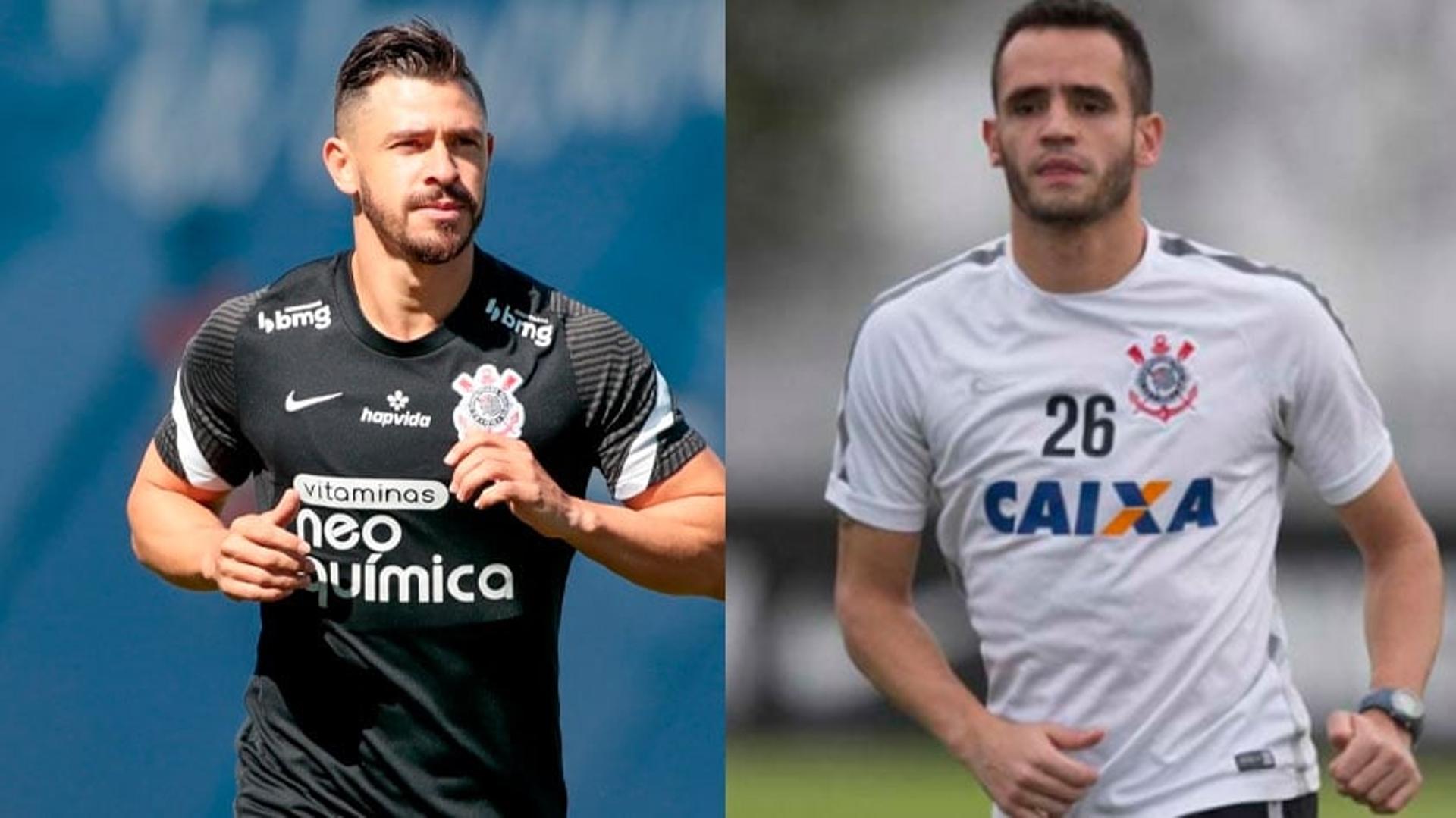 Giuliano (treinando pelo Corinthians) e Renato Augusto (com a camisa do Corinthians)