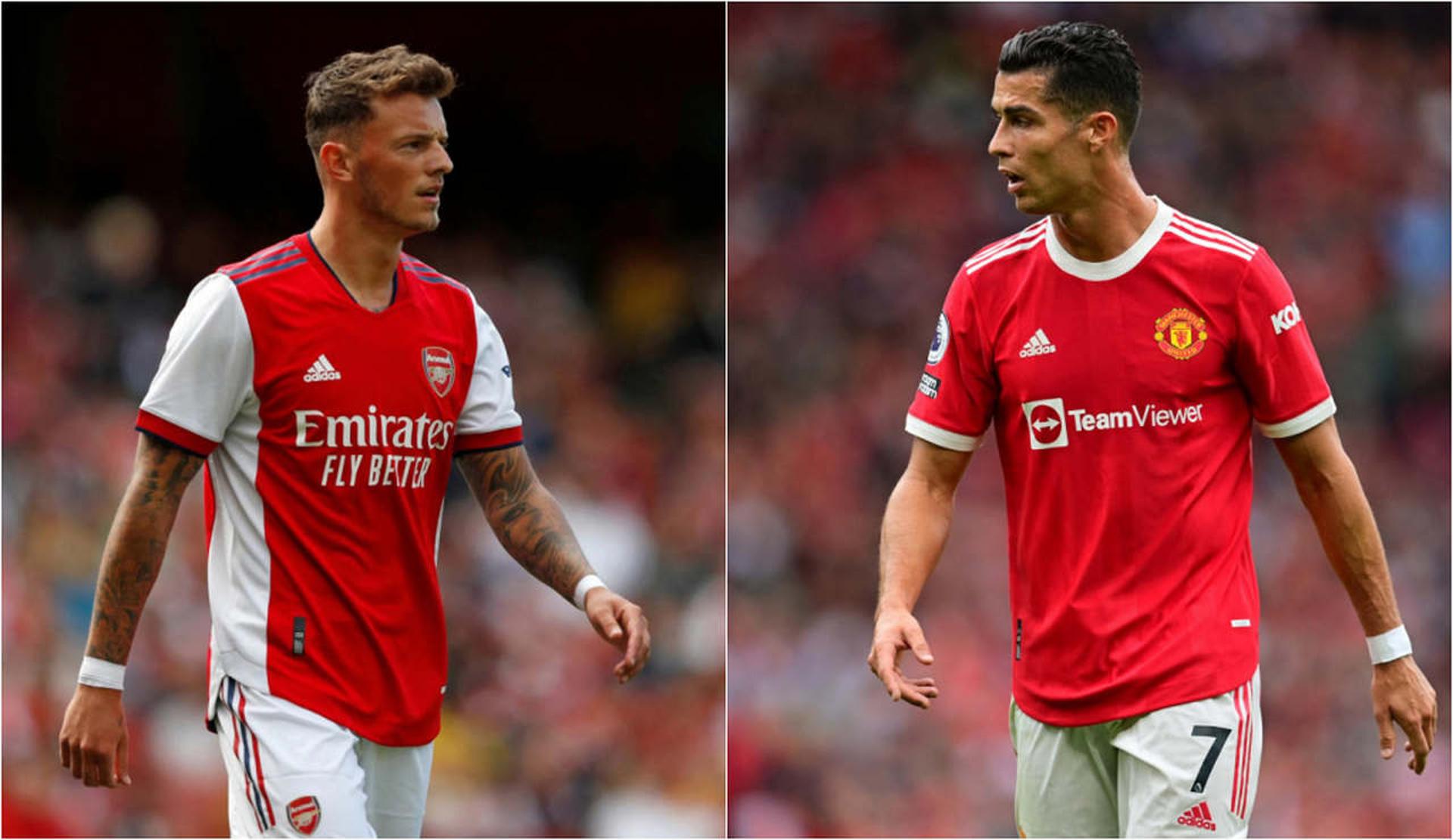 Montagem - Ben White (Arsenal) e Cristiano Ronaldo (Manchester United)