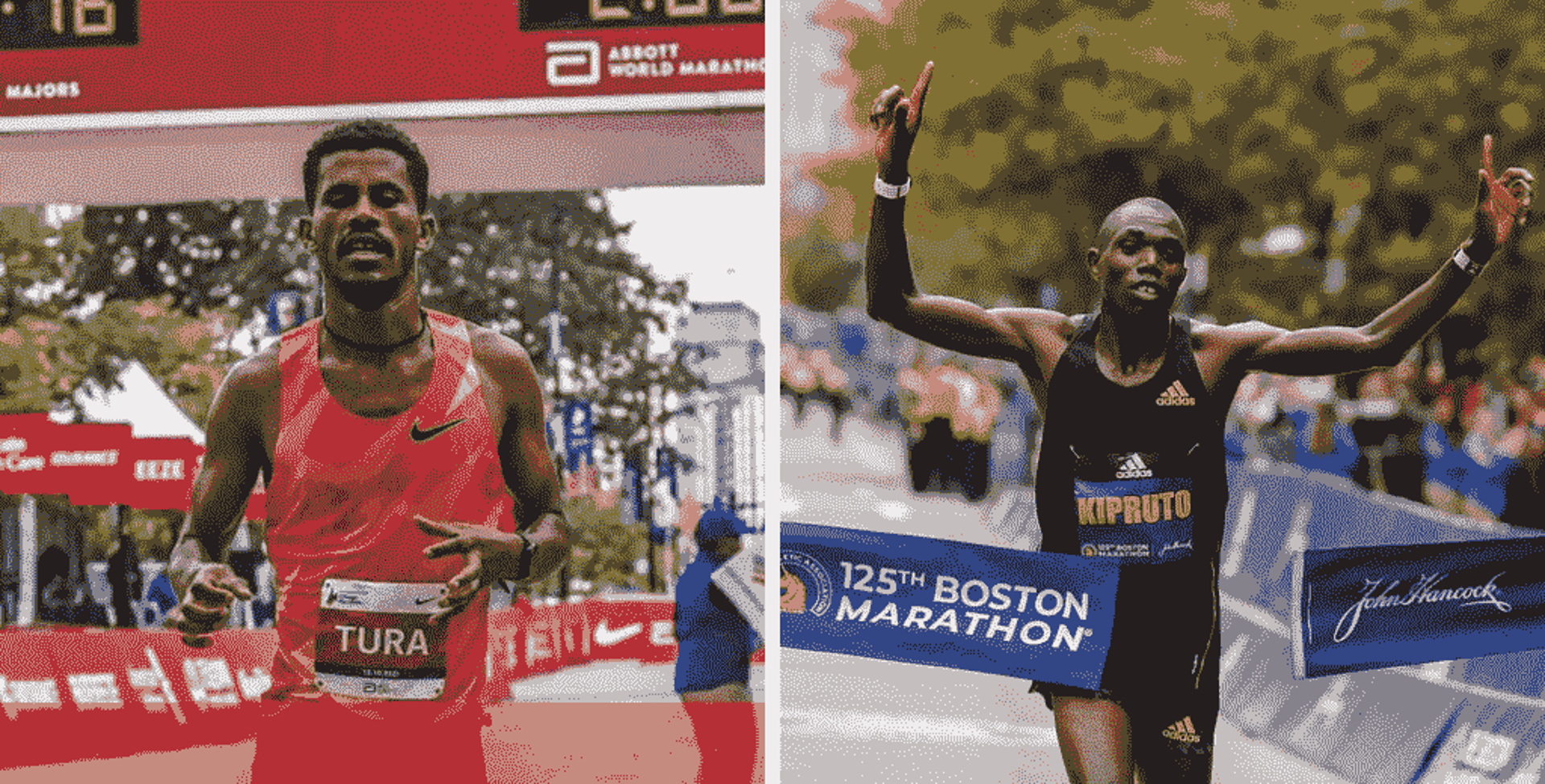 O etíope Seifu Tura, campeão em Chicago, e o queniano Benson Kipruto, campeão em Boston