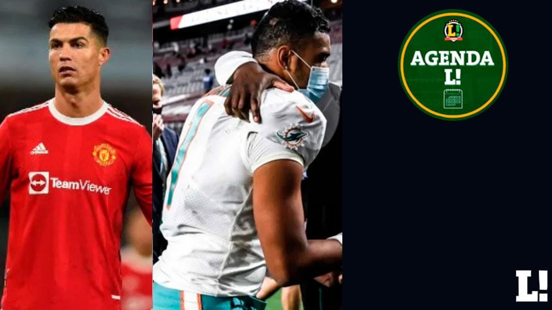 Cristiano Ronaldo, jogador do Manchester United, e Tua Tagovailoa, jogador de futebol americano do Miami Dolphins.