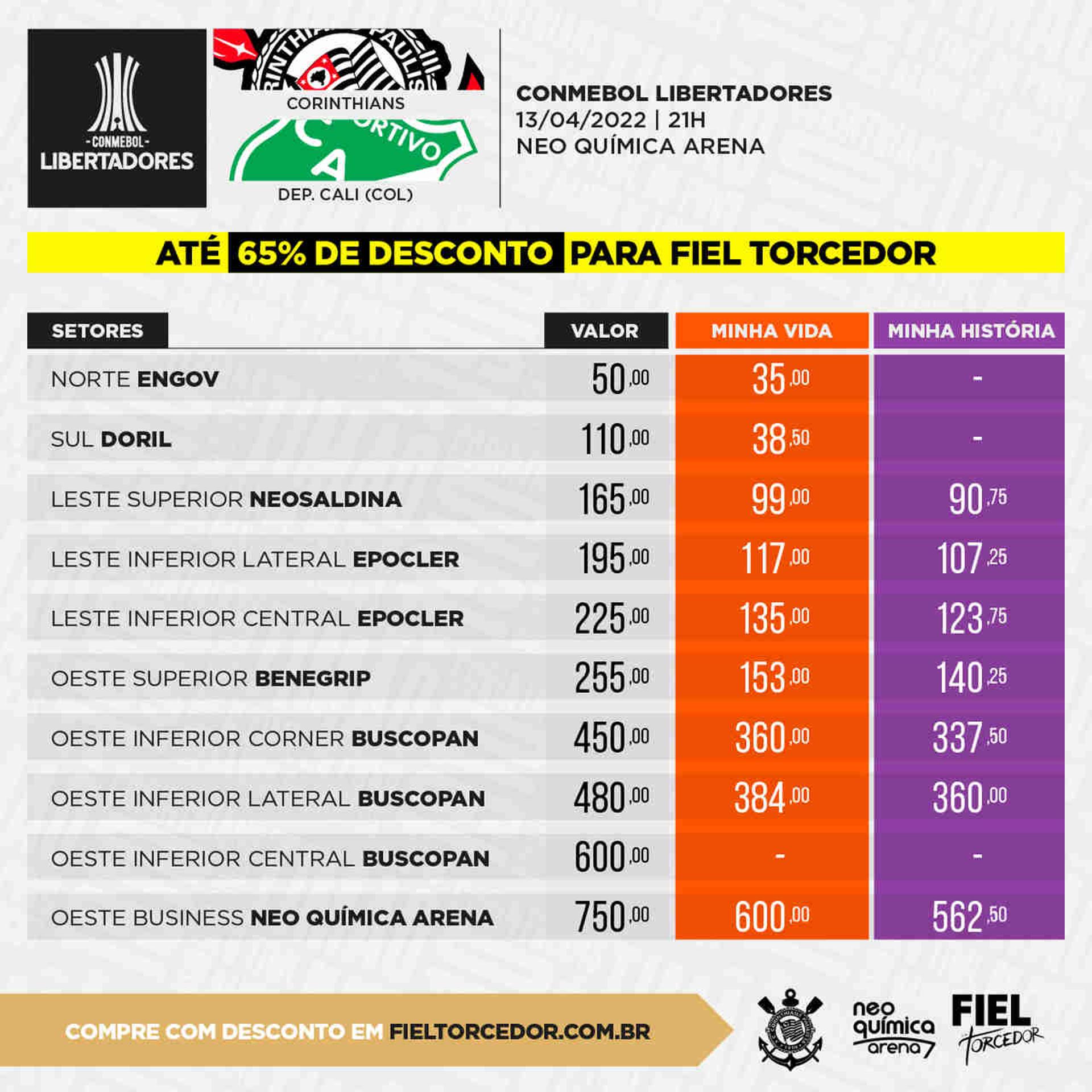 Ingressos - Corinthians x Deportivo Cali