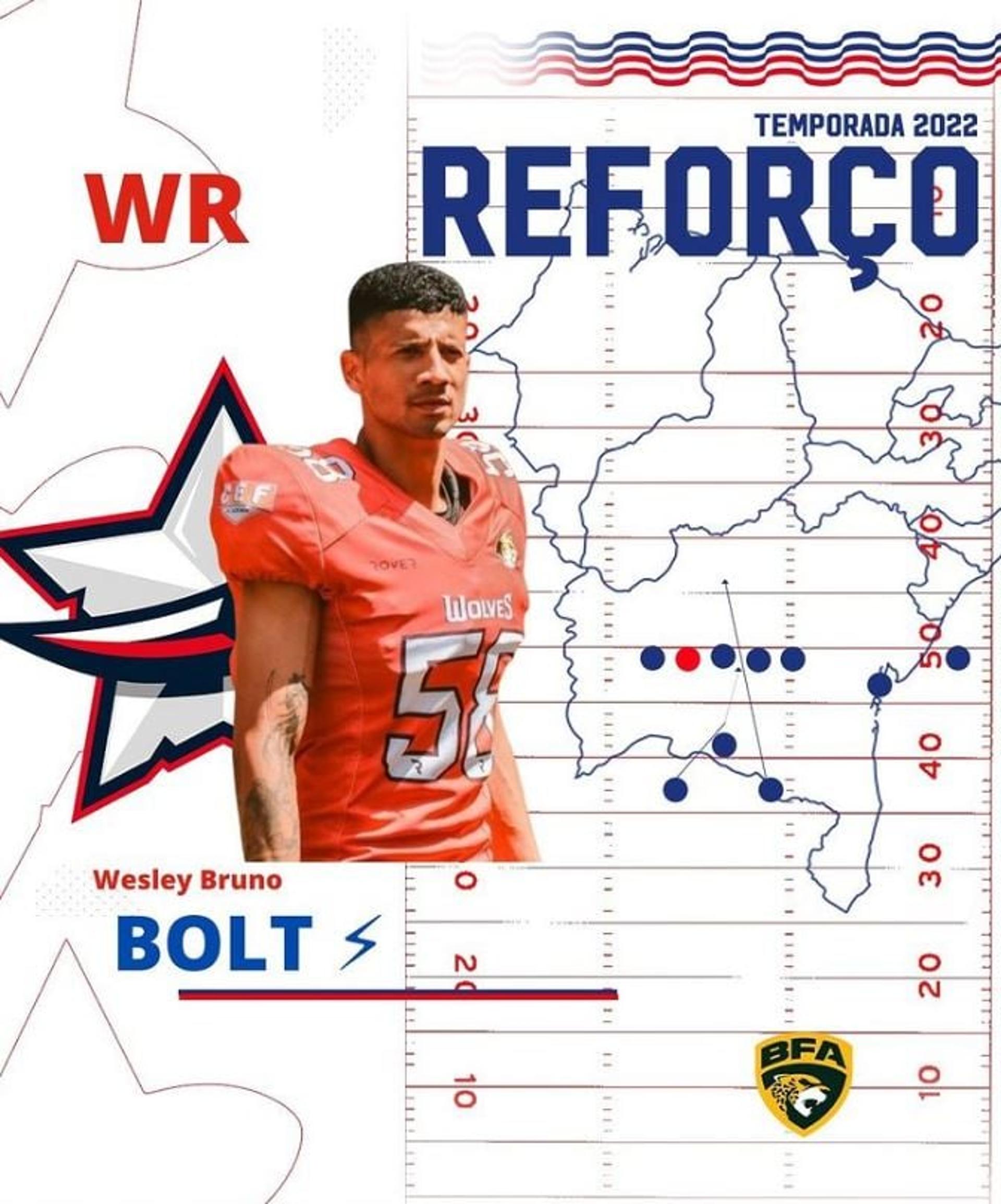 Wide receiver Bolt é um dos reforços anunciados pelo time alagoano