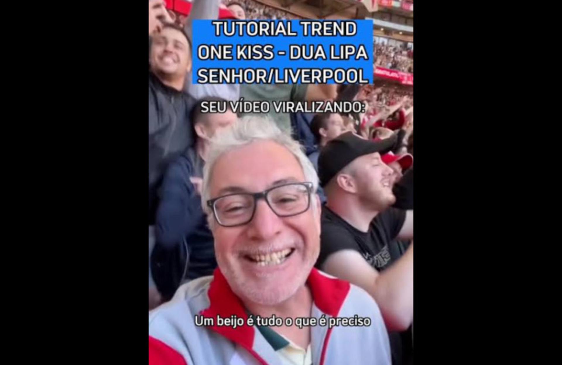 foto do torcedor do Liverpool que viralizou no tik tok cantando One Kiss