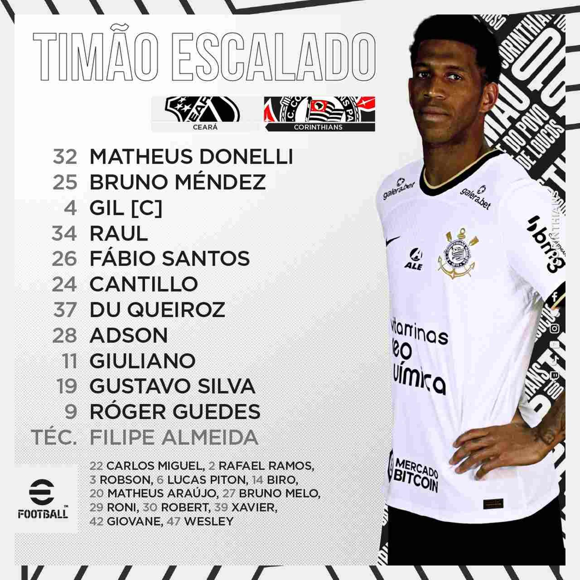 Escalação Corinthians - Ceará x Corinthians - Brasieirão 2022