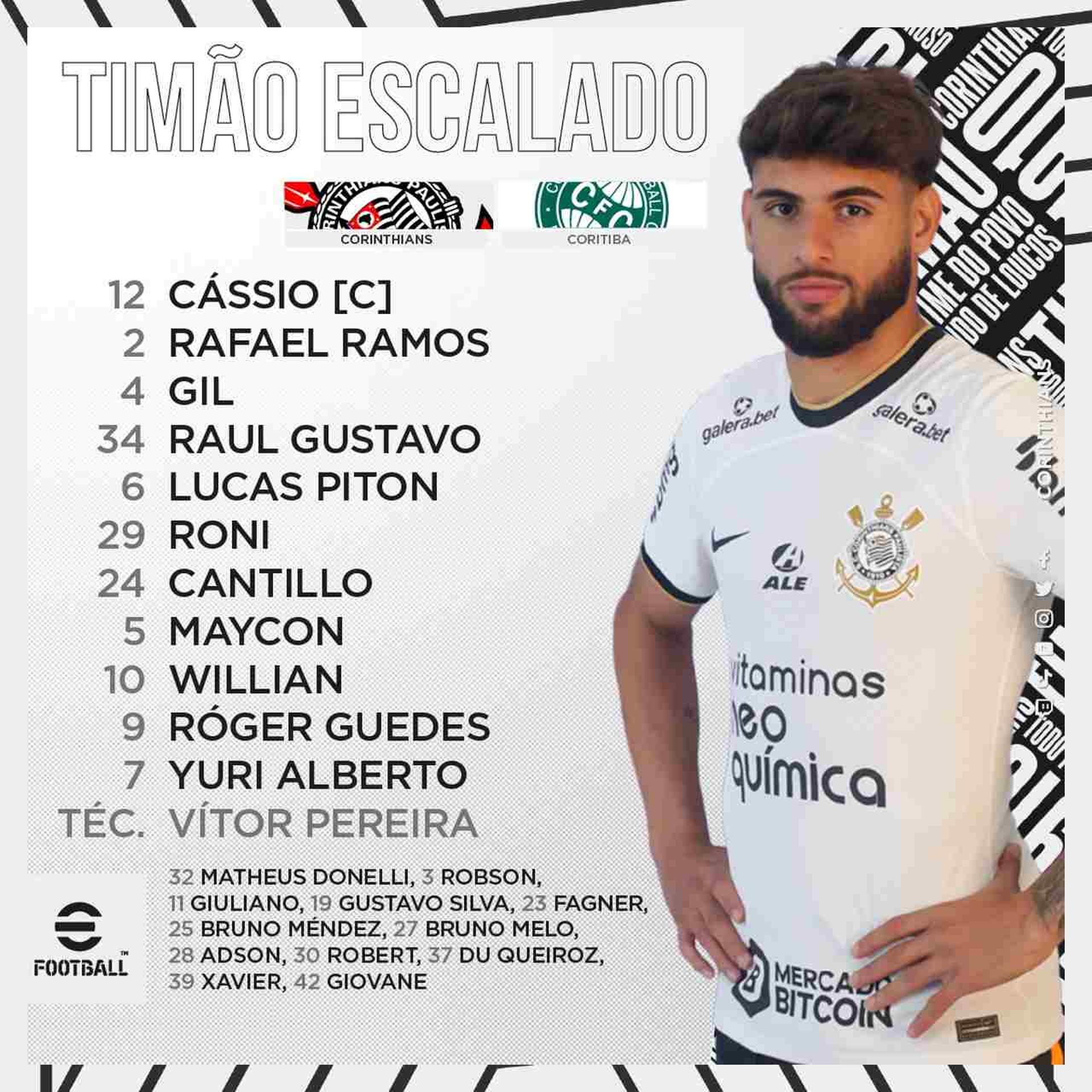 Escalação Corinthians - Corinthians x Coritiba - Brasileirão 2022