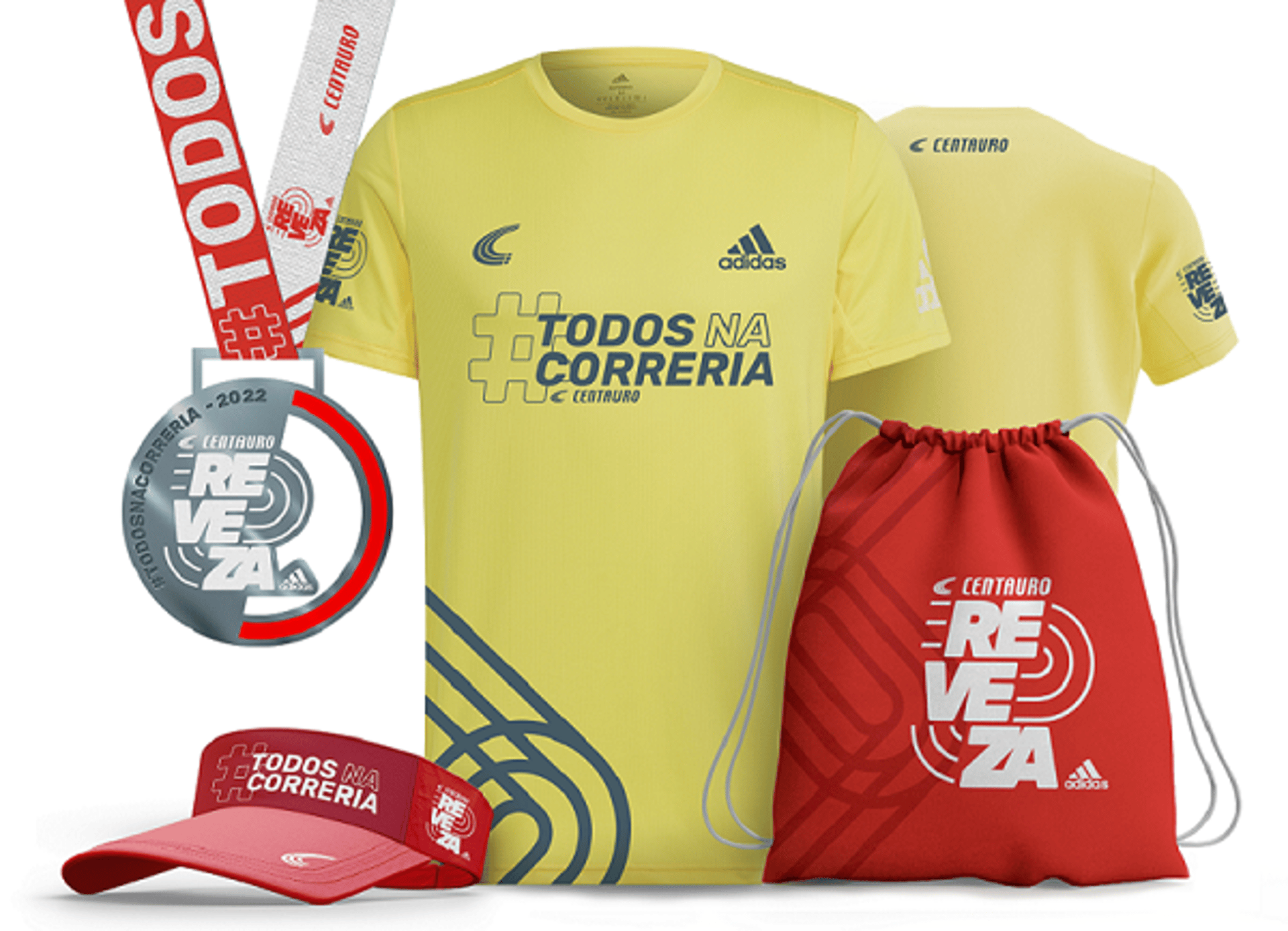 Kit da Centauro Reveza adidas, que vai acontecer em São Paulo, em setembro, no Rio, em outubro, e em Belo Horizonte, em dezembro. (Divulgação)