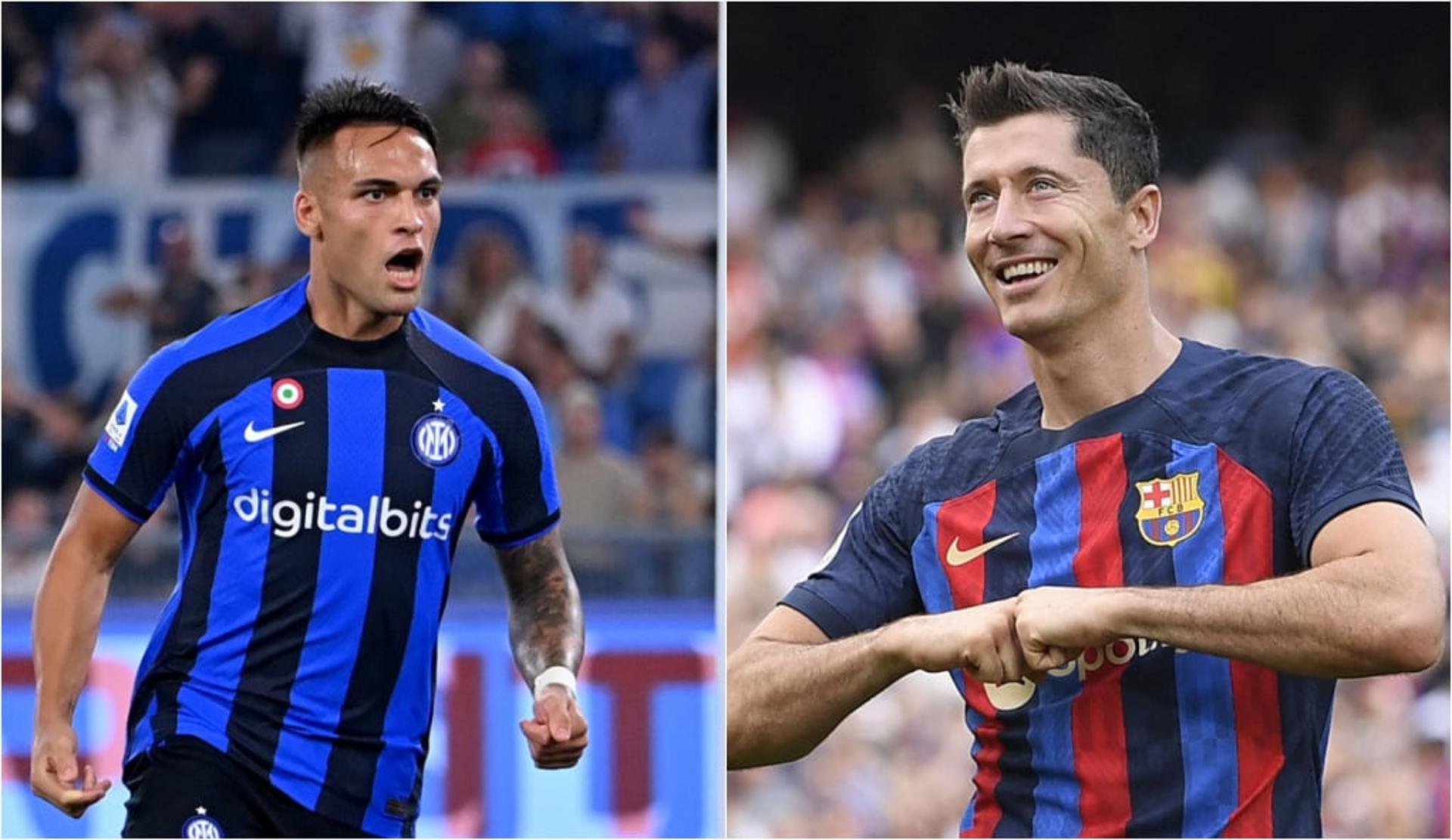 Montagem - Lautaro Martínez (Inter de Milão) e Robert Lewandowski (Barcelona)