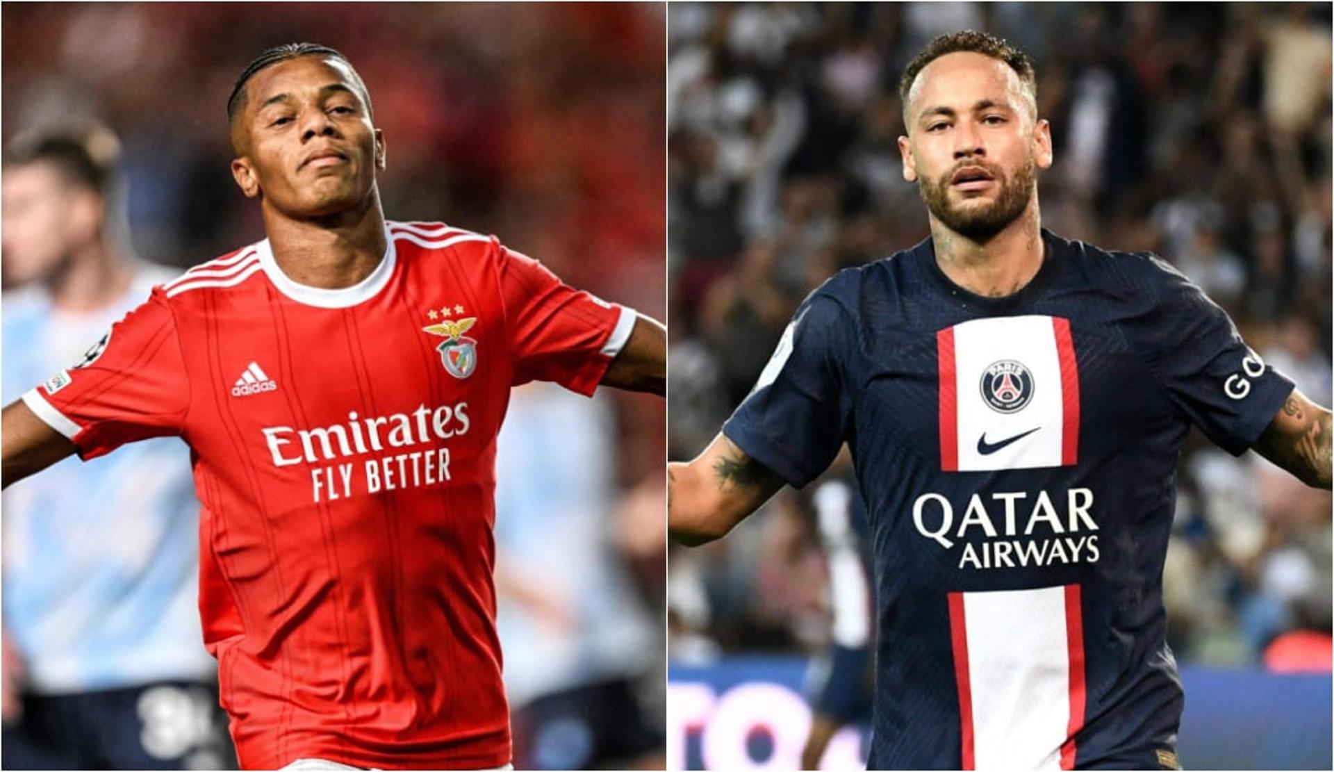 Montagem - David Neres (Benfica) e Neymar (PSG)