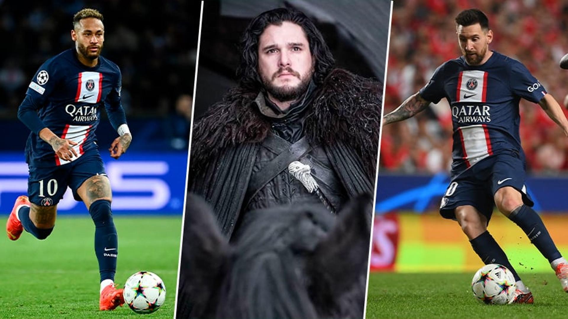 Montagem Neymar, Messi e Kit Harington