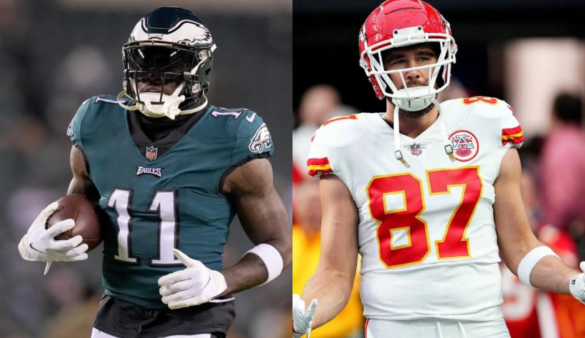 A.J Brown e Travis Kelce são os principais alvos de Eagles e Chiefs