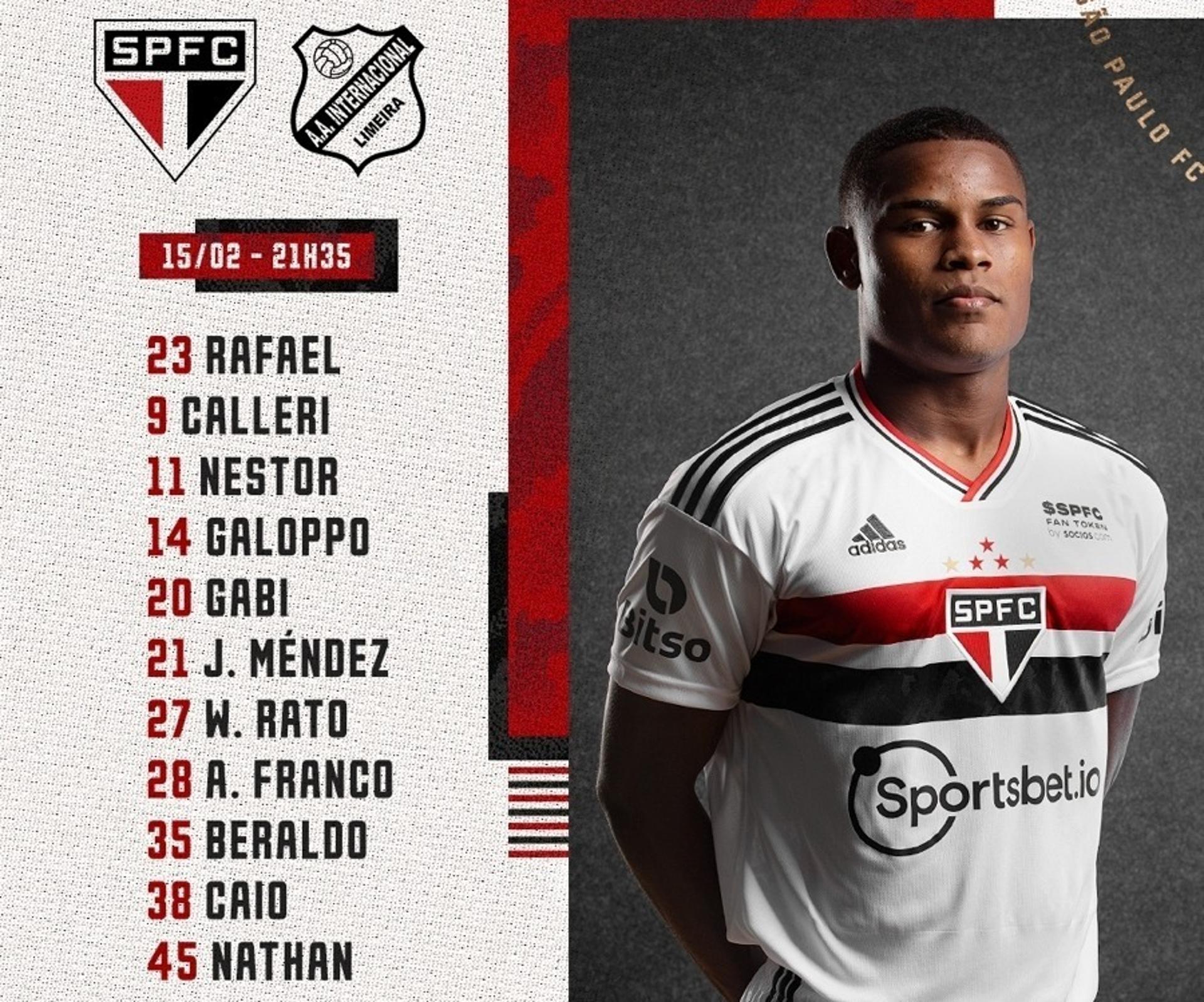 escalação são paulo x inter de limeira