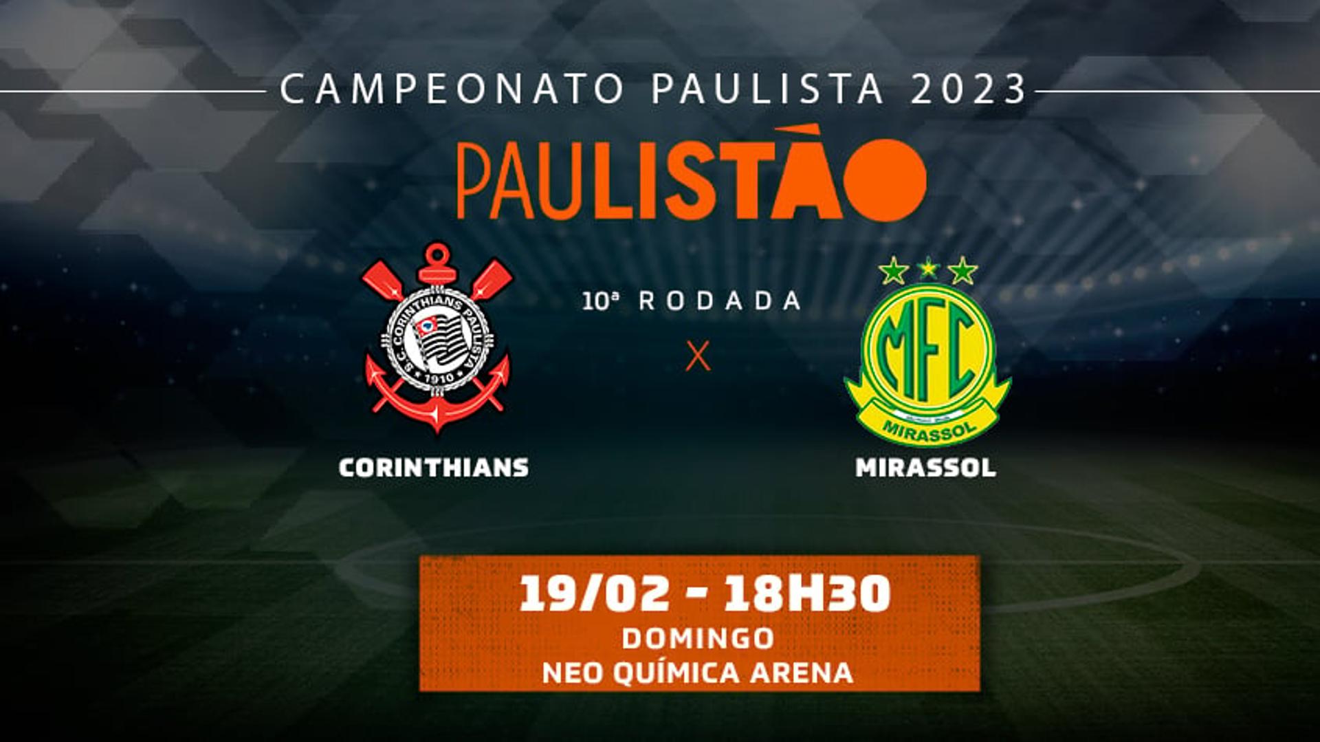 Tempo Real Corinthians x Mirassol - Paulistão 10 rodada