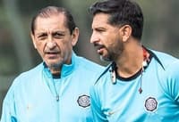 Ramón Díaz e Emiliano Díaz em treino do Olimpia