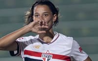 Serrana comemora gol pelo São Paulo. (Rebeca Reis/Agência Paulistão)