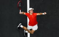 João Fonseca na vitória sobre o italiano Flavio Cobolli na Laver Cup, em San Francisco (Foto: Clive Brunskill)