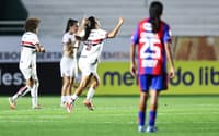 Milene comemora seu gol pelo São Paulo na Libertadores Feminina (Foto: Reprodução/Conmebol)