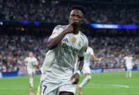 Vini Jr comemora gol do Real Madrid sobre o Villarreal, pela La Liga