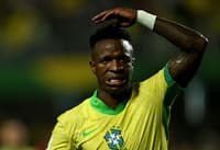 Favorito à Bola de Ouro, Vini Jr tem média inferior a 0,3 participações em gols por jogo pela Seleção (Foto: Mauro PIMENTEL / AFP)