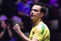 Hugo Calderano é eliminado por Kanak Jha no WTT Champions de Montpellier (Foto: Divulgação / WTT)