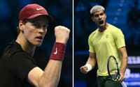 Jannik Sinner e Carlos Alcaraz se enfrentam em final inédita do ATP Finals (Foto: Marco BERTORELLO / AFP)